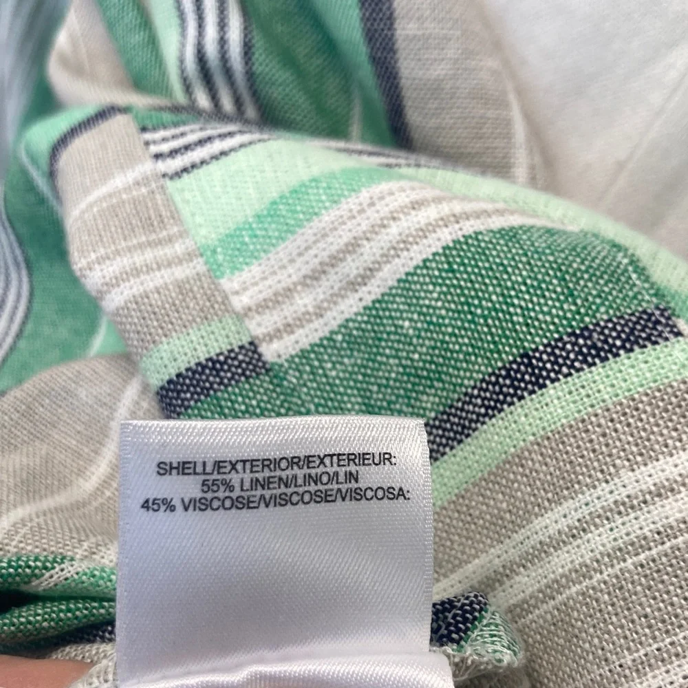Kasper top print stripes pattern blouse linen blend career business casual L - Picture 17 of 17